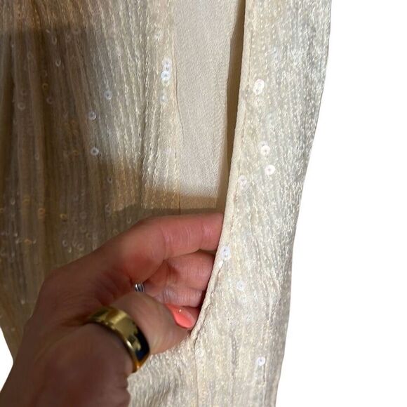 French Connection Sequin Midi Dress Cream Sleeveless V-Neck Size 0 (028) - Picture 7 of 16